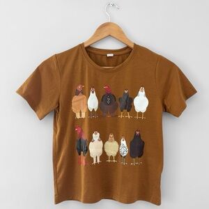 Brown Chicken Print Kids T-Shirt Size 9Y Girls